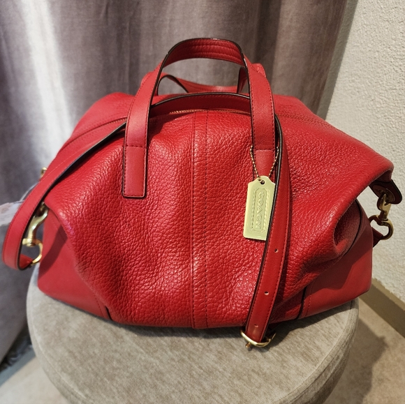 Coach Handbags - Coach Hadley Luxe Grain Leather Zip Satchel Red